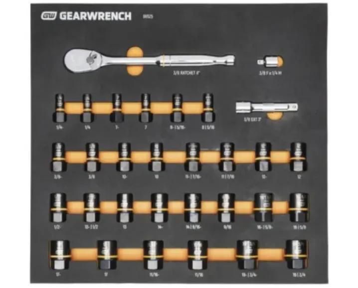 GEARWRENCH 31PC 3/8IN DR 90T RATCHET AND BOLT BITER SOCKET SET IN EVA TRAY